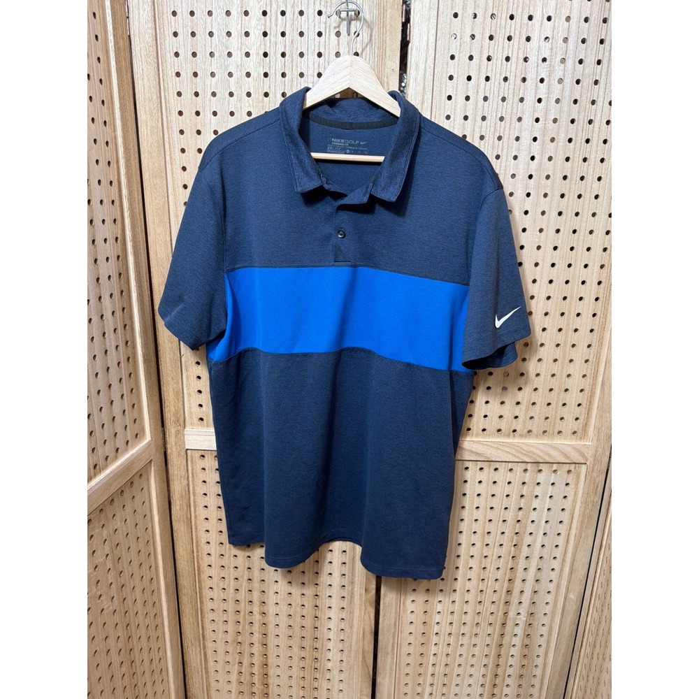 Nike Golf Dri-FIT Polo Shirt Mens XL Navy Blue Royal Stripe Standard Fit XL